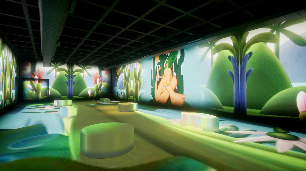 Reprodução em 3D do espaço expositivo da sala “Antropofagia Brasileira”. 
