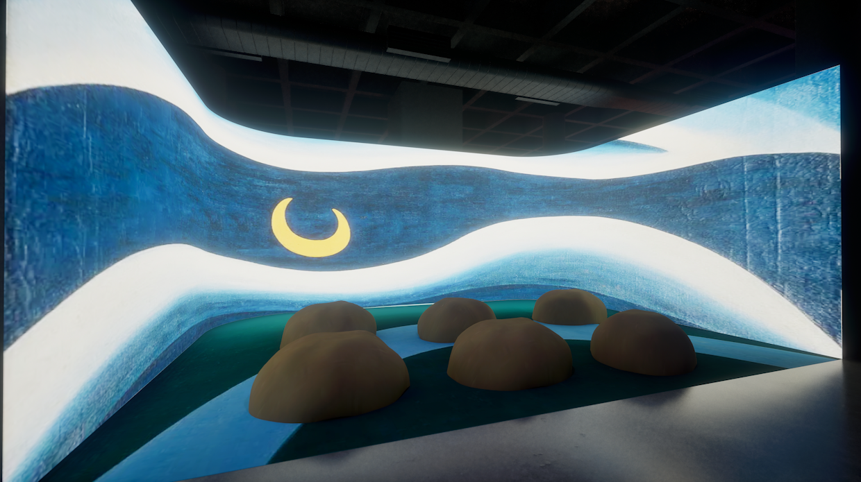 Reprodução em 3D do espaço expositivo da sala “Crepúsculo”. 
