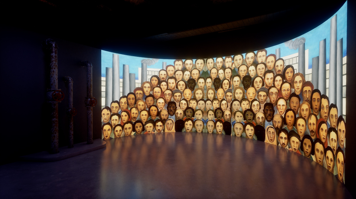 Reprodução em 3D do espaço expositivo da sala “Engrenagens do Brasil”. 
