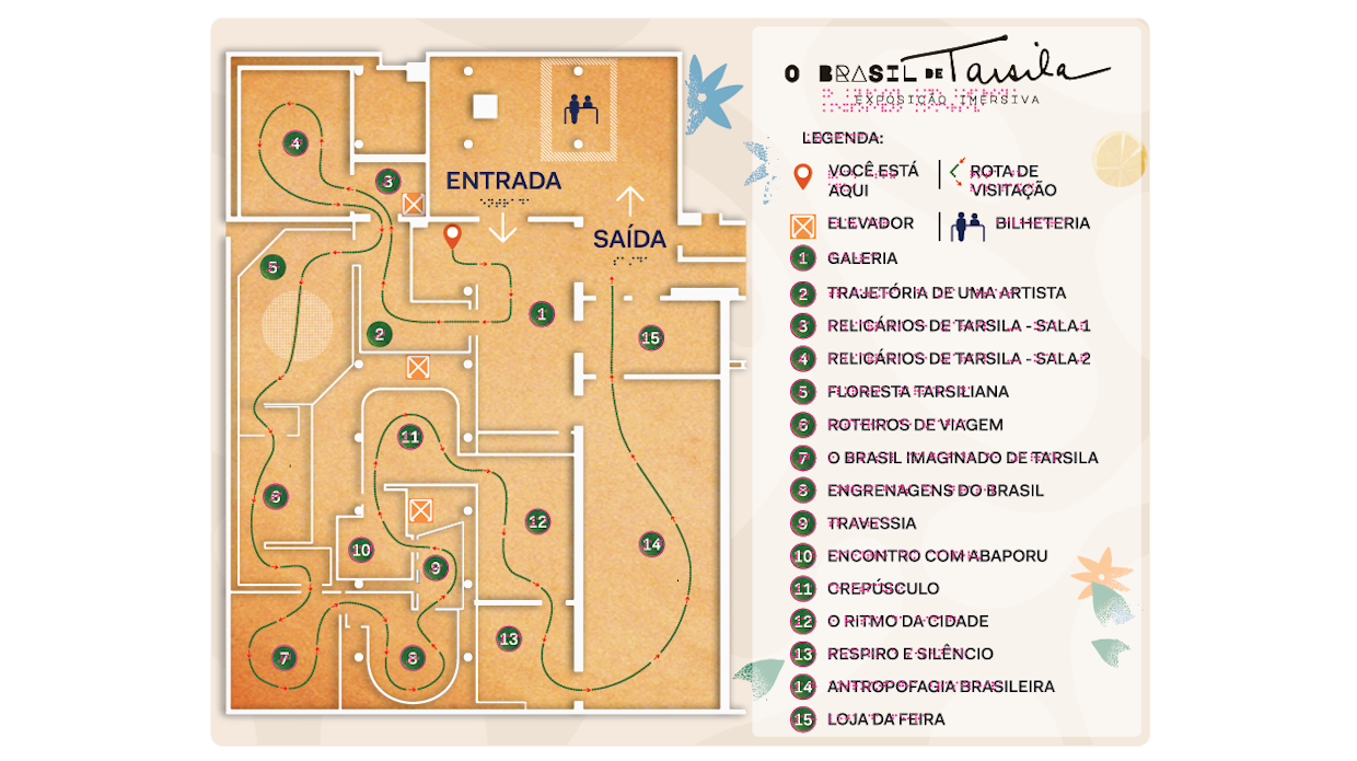 Imagem do mapa tátil da exposição O Brasil de Tarsila. 
