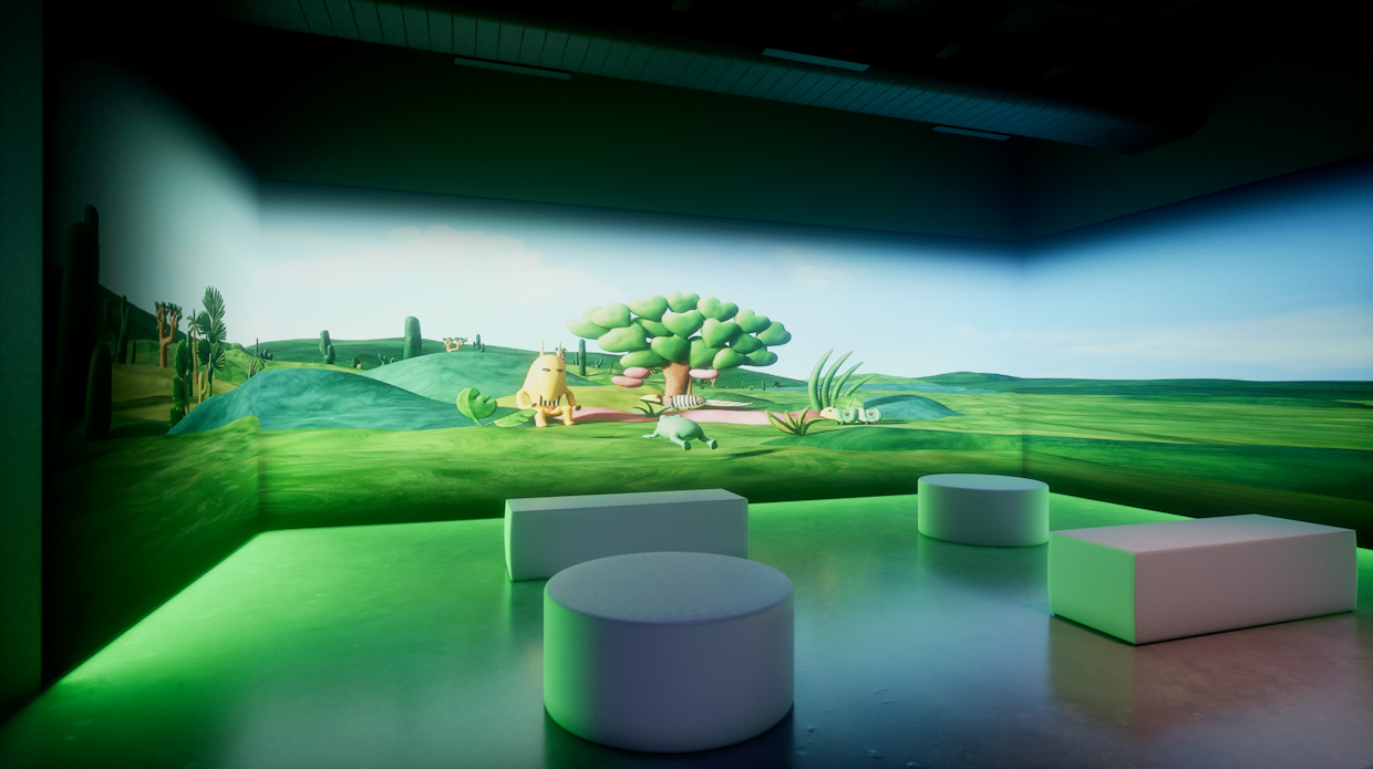 Reprodução em 3D do espaço expositivo da sala “O Brasil imaginado de Tarsila”. 
